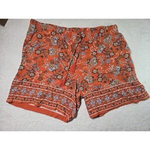 J. Jill Zinnia L P Orange Floral Paisley Shorts tie waist boho tassel large